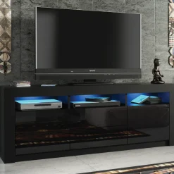 Szafka RTV 160cm ONE FURNITURE - Czarny Laminat & Połysk