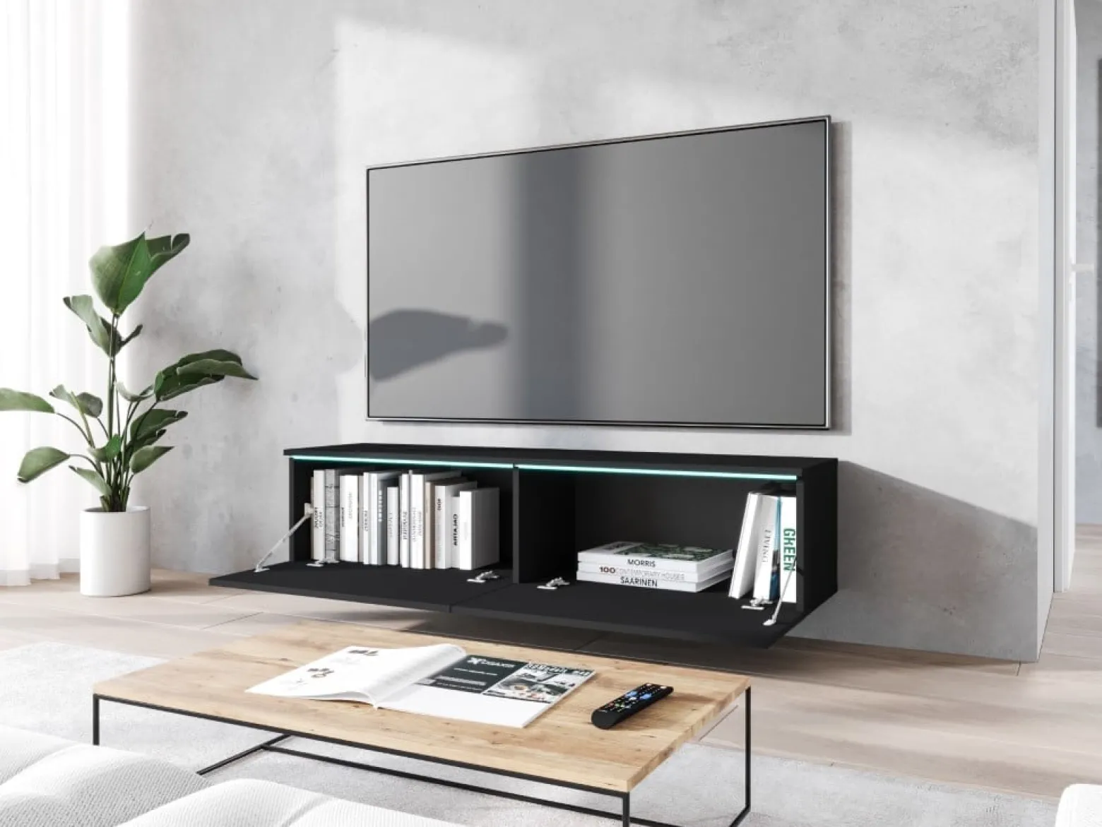 Szafka RTV DONNA 140 w kolorze czarny grafit