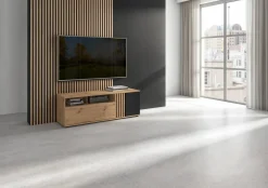 Szafka RTV Vabres 135 cm z drzwiami i szufladą dąb artisan lamele
