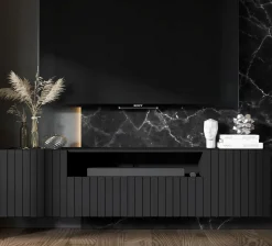 Szafka RTV wisząca Glamour Komoda RTV Czarny Mat 150 cm