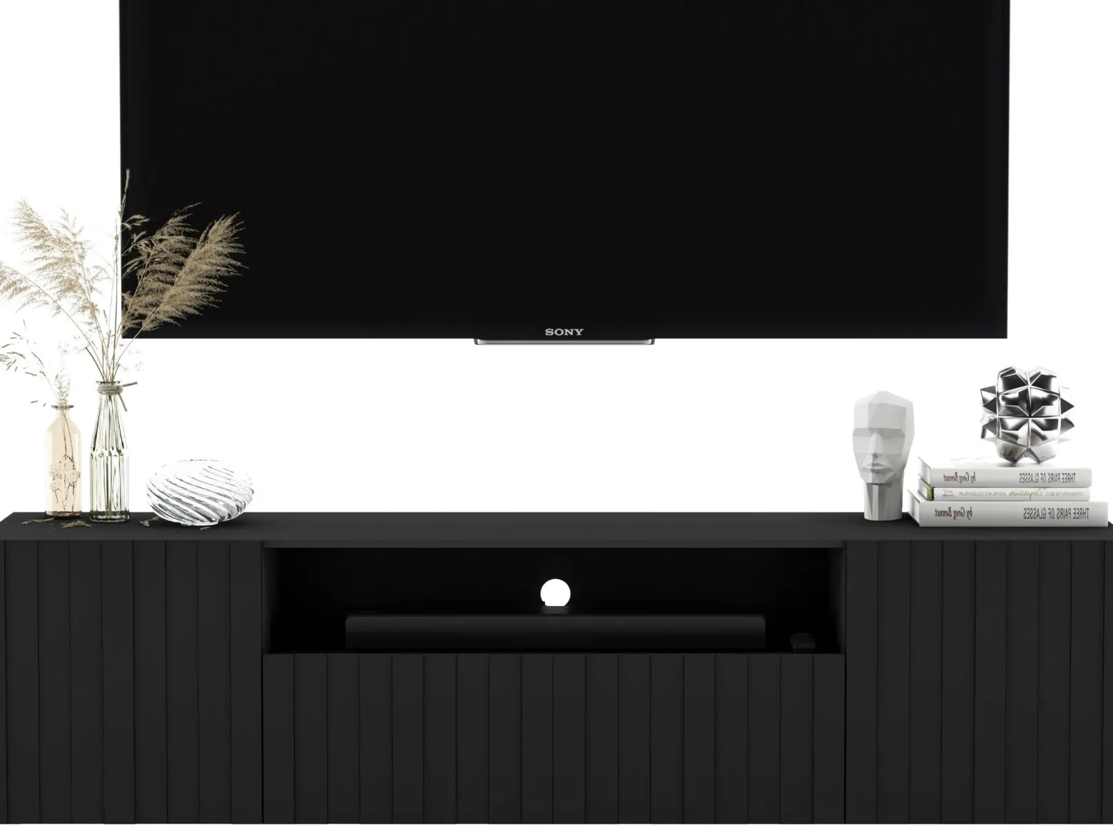 Szafka RTV wisząca Glamour Komoda RTV Czarny Mat 150 cm