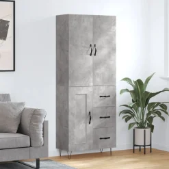 Szafka Szara Beton z Drzwiami 69.5x34x180 cm do Salonu Pokoju
