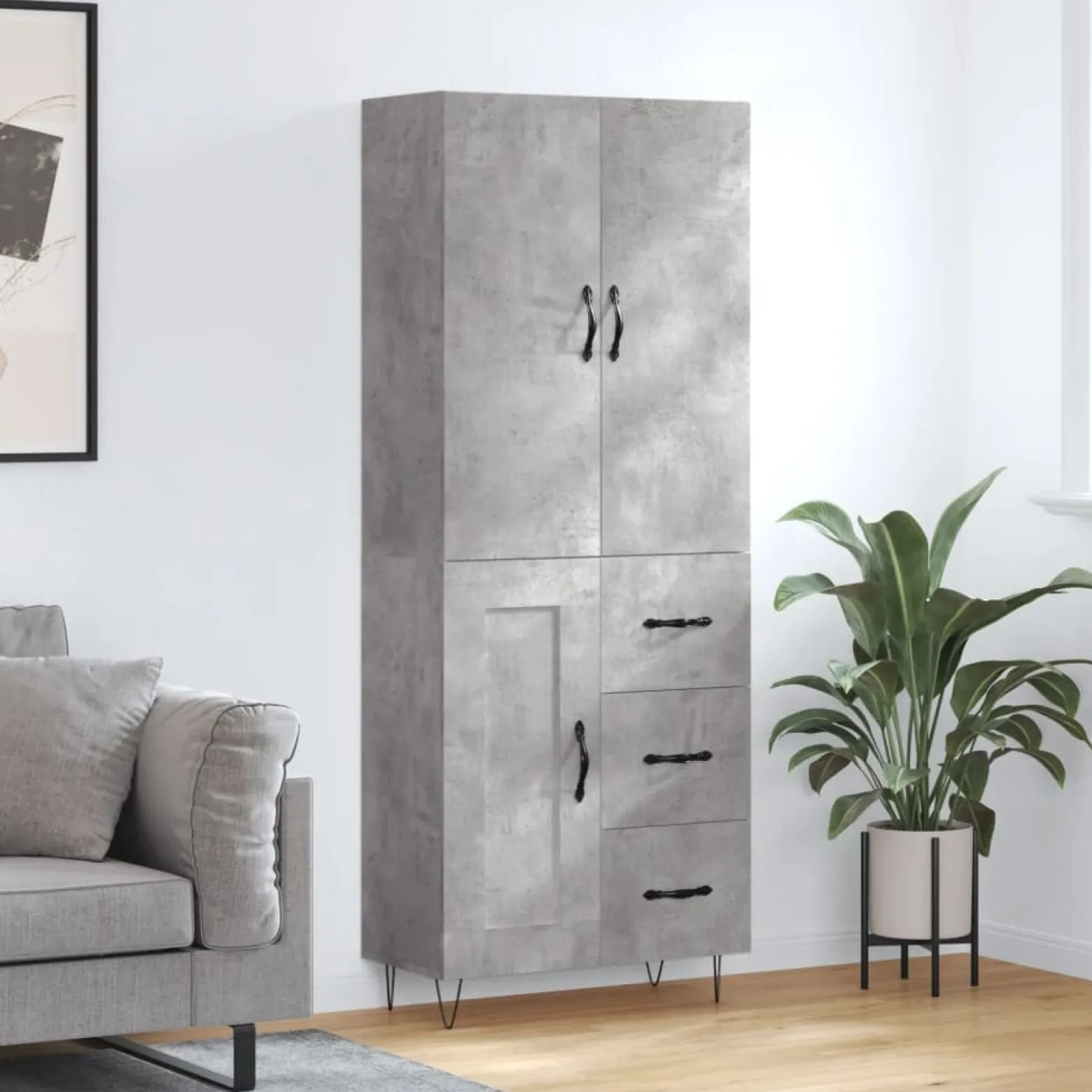 Szafka Szara Beton z Drzwiami 69.5x34x180 cm do Salonu Pokoju