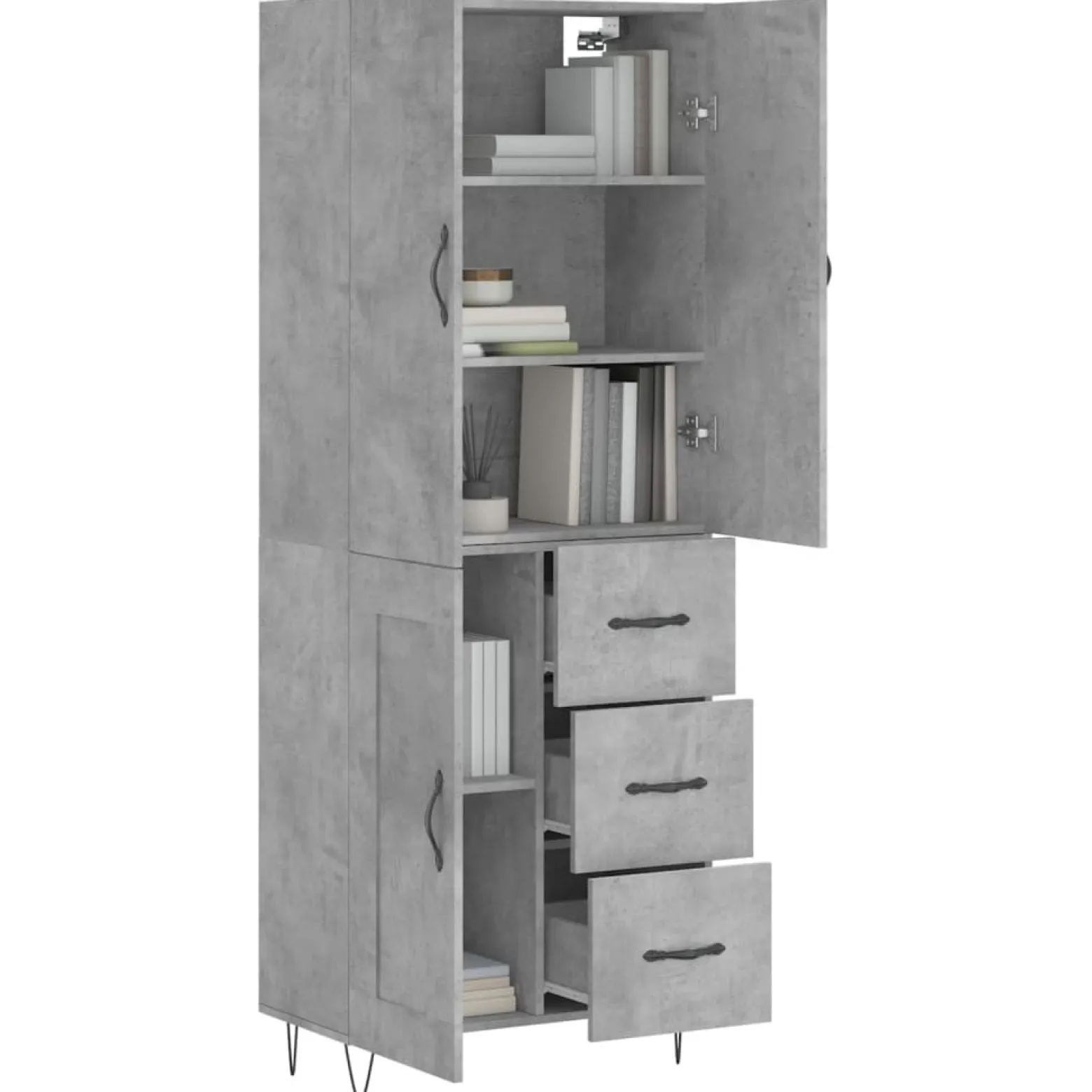 Szafka Szara Beton z Drzwiami 69.5x34x180 cm do Salonu Pokoju