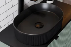 Szafka Z Umywalką 60 cm BLAT DĄB 2 Drzwi Ryfle NOVA BLACK