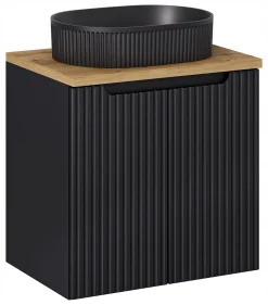 Szafka Z Umywalką 60 cm BLAT DĄB 2 Drzwi Ryfle NOVA BLACK