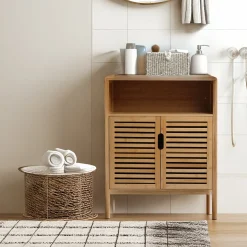 Szafka Łazienkowa Bambusowa z blatem Stojąca z półkami Regał 81x65x31cm