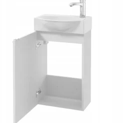 Szafka Łazienkowa Biała Połysk z Umywalką 40 x 30 cm Bateria Obrotowa Syfon