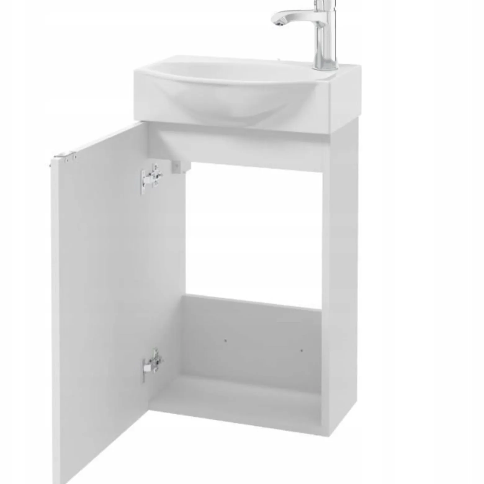 Szafka Łazienkowa Biała Połysk z Umywalką 40 x 30 cm Bateria Obrotowa Syfon