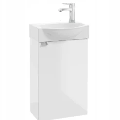 Szafka Łazienkowa Biała Połysk z Umywalką 40 x 30 cm Bateria Obrotowa Syfon