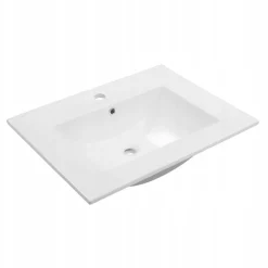 Szafka Łazienkowa Biała Stojąca z Umywalką 60 x 40 cm Połysk Bateria Boczna