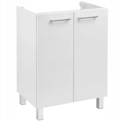 Szafka Łazienkowa Biała Stojąca z Umywalką 60 x 40 cm Połysk Bateria Boczna