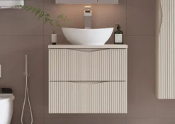 Szafka łazienkowa Cleo 60 cm beż z blatem czarnym wisząca 2 szuflady