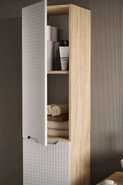 Szafka Łazienkowa 35 cm BEŻOWA KWADRAT Wisząca MDF 3D LUXOR