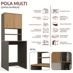 Szafka Łazienkowa POLA MULTI Nad Pralkę Słupek Regał ANTRACYT DĄB ARTISAN