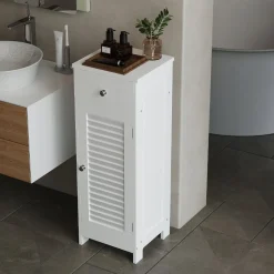 Szafka łazienkowa słupek drzwi biała wysoka 2 półki z szufladą loft 87 cm