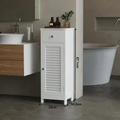 Szafka łazienkowa słupek drzwi biała wysoka 2 półki z szufladą loft 87 cm