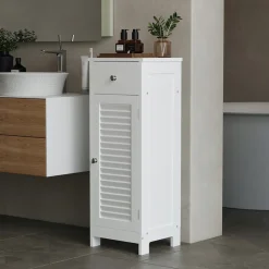 Szafka łazienkowa słupek drzwi biała wysoka 2 półki z szufladą loft 87 cm