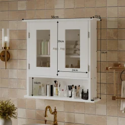 Szafka łazienkowa wisząca biała 2-drzwiowa szklana ścienna loft półki 58 cm