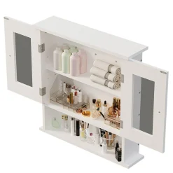 Szafka łazienkowa wisząca biała 2-drzwiowa szklana ścienna loft półki 58 cm