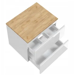Szafka Łazienkowa Wisząca Biała z Blatem Dąb Złoty 60 cm Front Połysk