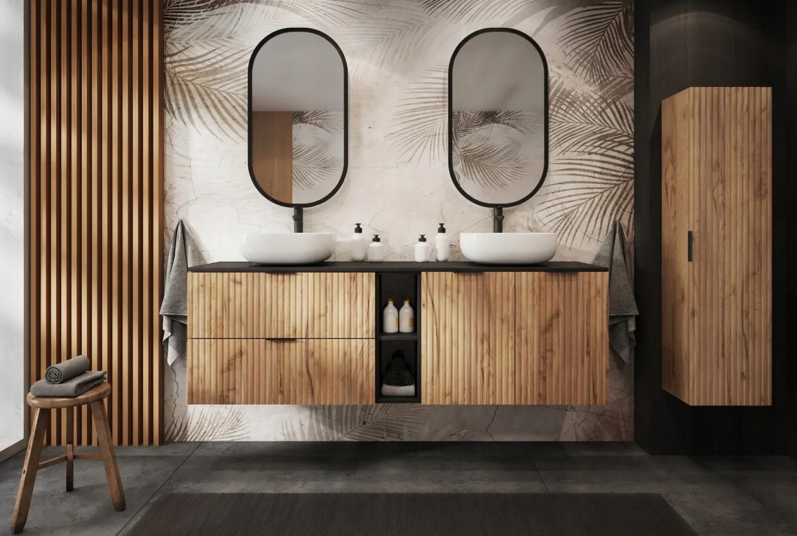Szafka Łazienkowa Wisząca Jednodrzwiowa Dąb Blat Regał Dąb 120X46 Mdf
