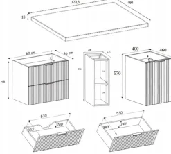 Szafka Łazienkowa Wisząca Jednodrzwiowa Dąb Blat Regał Dąb 120X46 Mdf