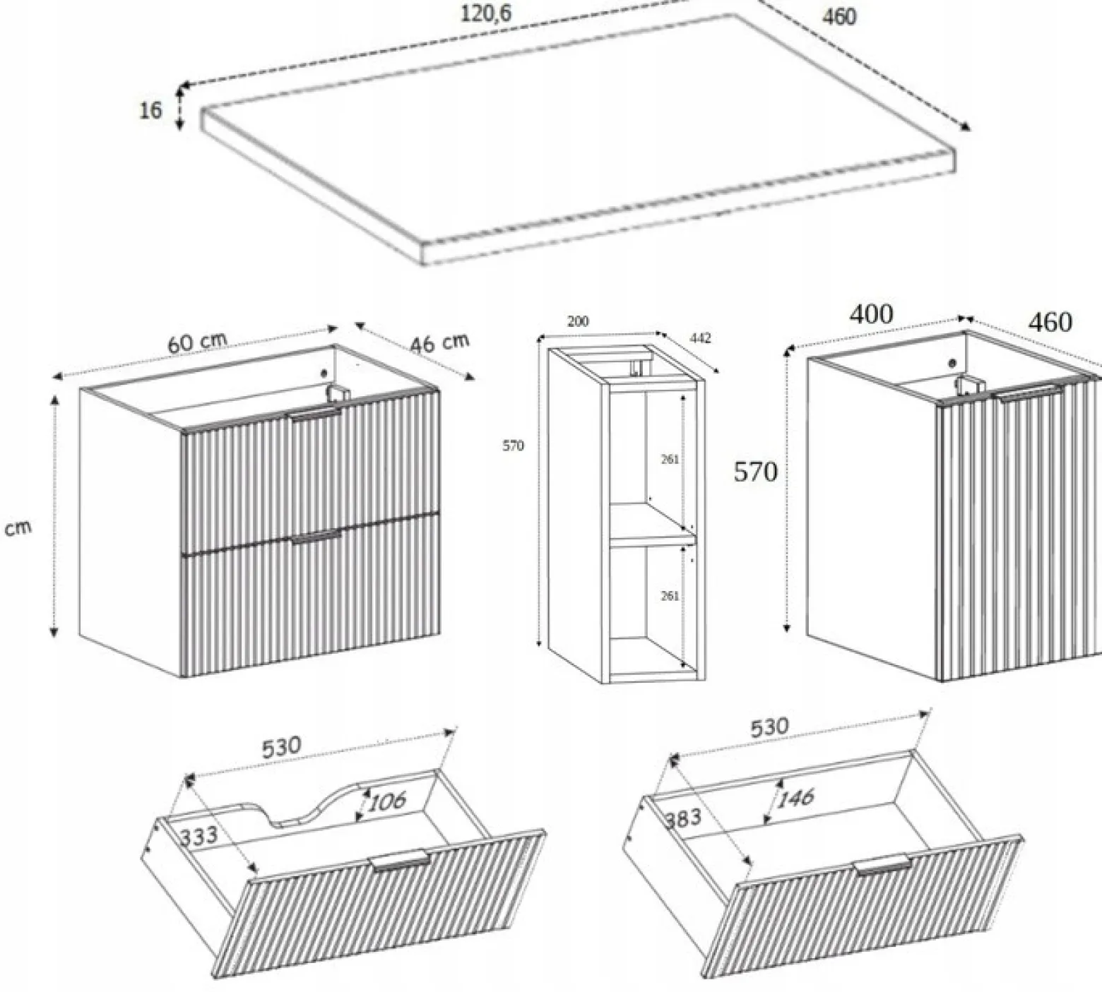 Szafka Łazienkowa Wisząca Jednodrzwiowa Dąb Blat Regał Dąb 120X46 Mdf
