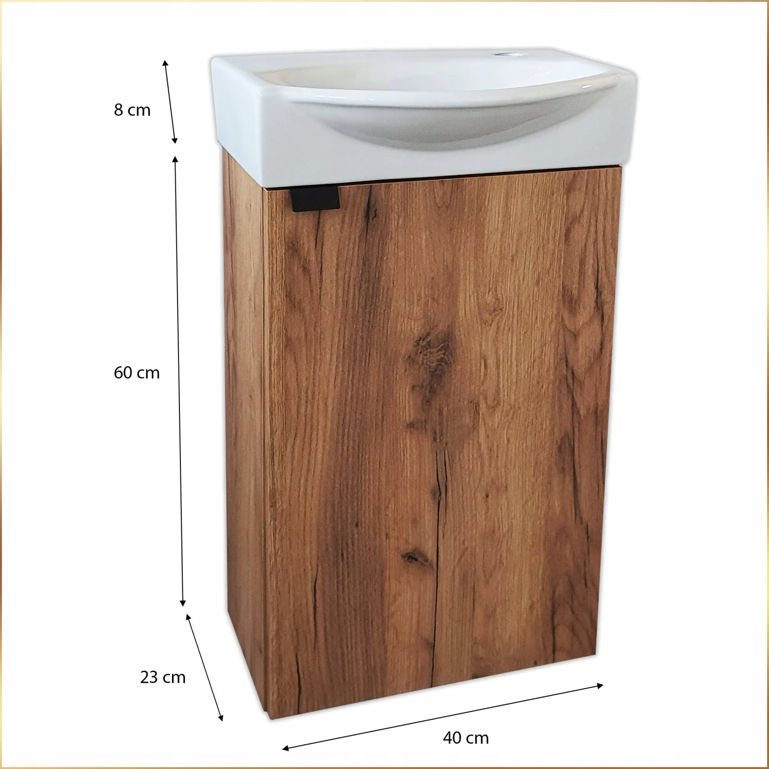 Szafka Łazienkowa Wisząca z Umywalką 40x23 Dąb Złoty Matowa