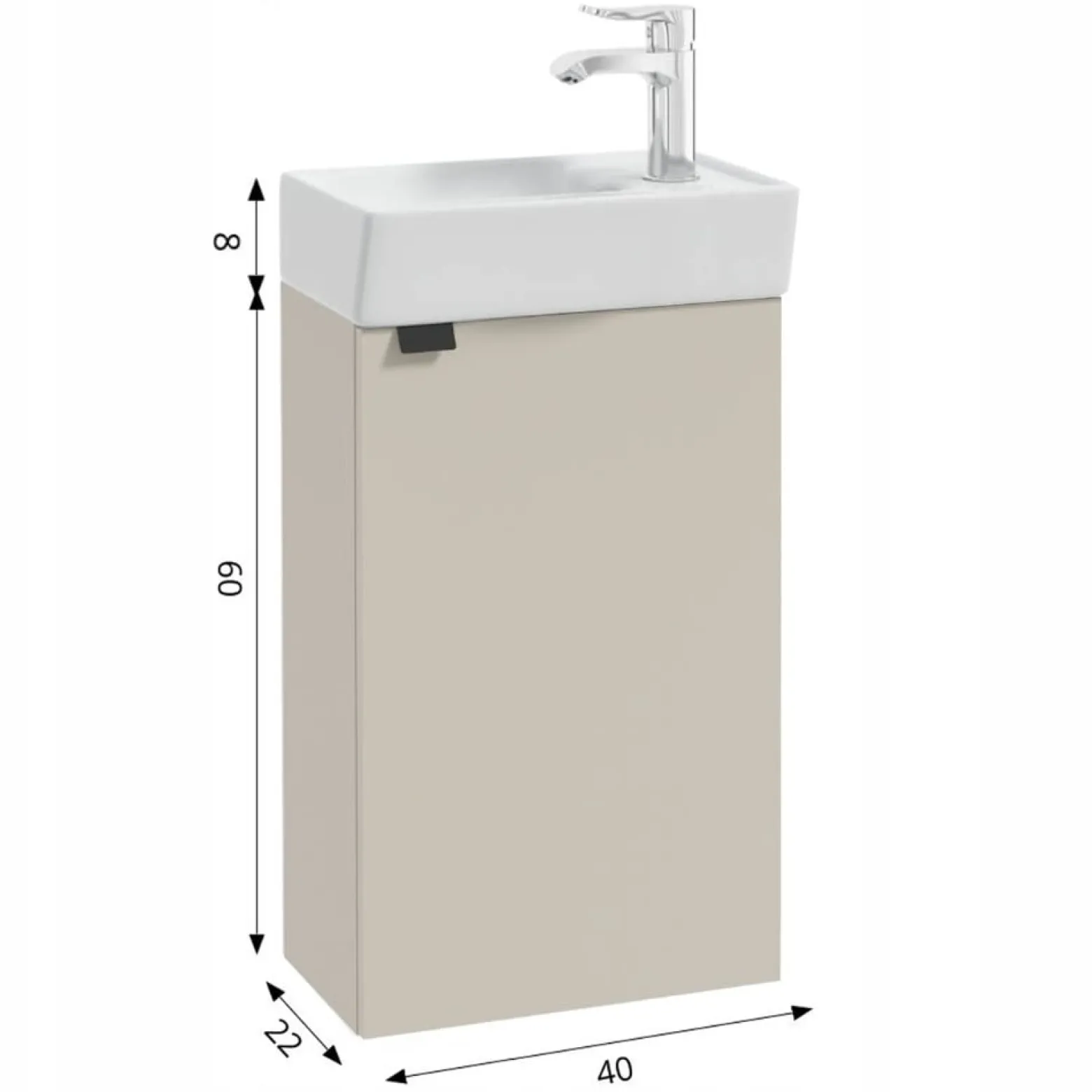 Szafka Łazienkowa 40 x 22 cm z Umywalką Wisząca Kaszmir Beżowa Mat Mała