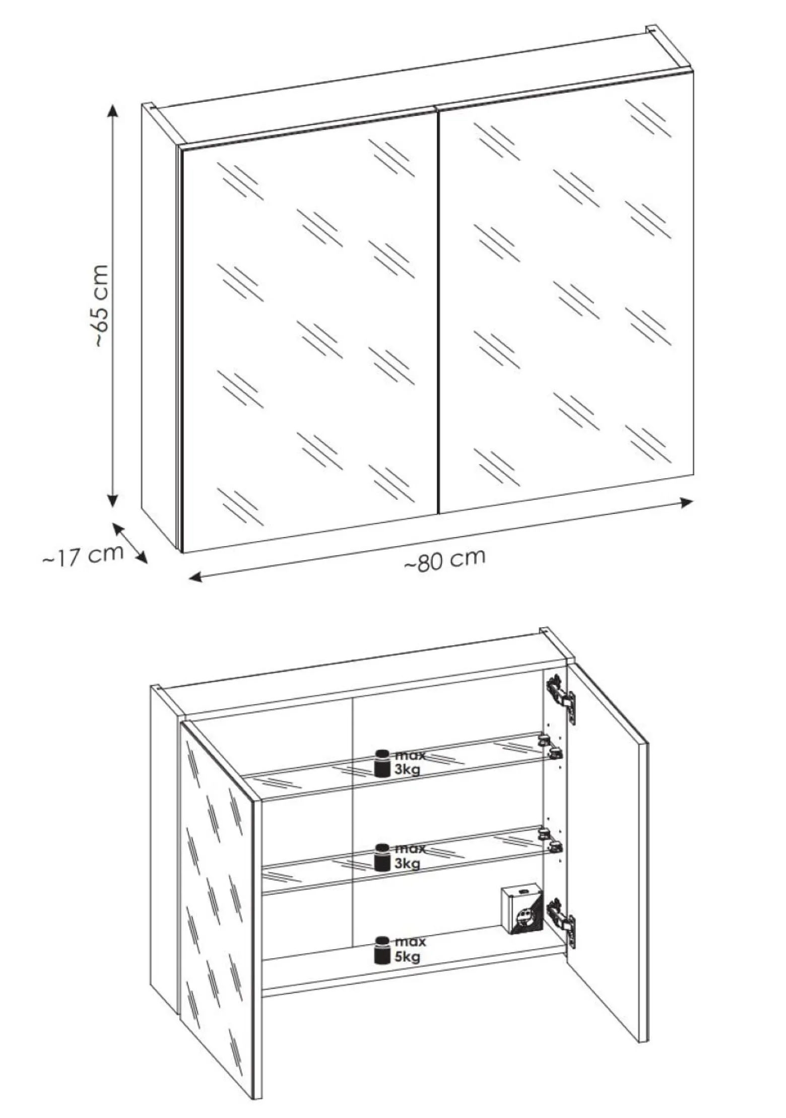Szafka Łazienkowa z Lustrem 80 cm GNIAZDKO Wewnętrzne