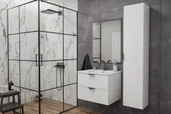Szafka Łazienkowa z Umywalką Biała Wisząca 50 x 40 z Szufladami Połysk MDF