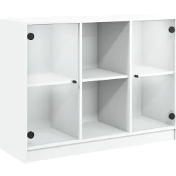 Szafka Biała z Drzwiami Szklanymi 102x37x75.5 cm do Salonu Pokoju