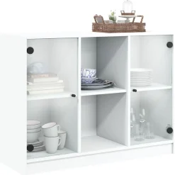 Szafka Biała z Drzwiami Szklanymi 102x37x75.5 cm do Salonu Pokoju