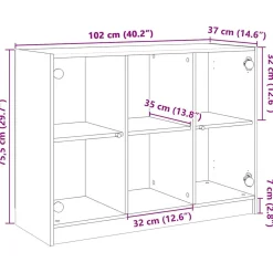 Szafka Biała z Drzwiami Szklanymi 102x37x75.5 cm do Salonu Pokoju