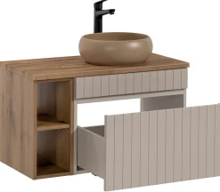 Szafka 60 cm ICONIC CASHMERE z umywalką WIKI MC i regałem
