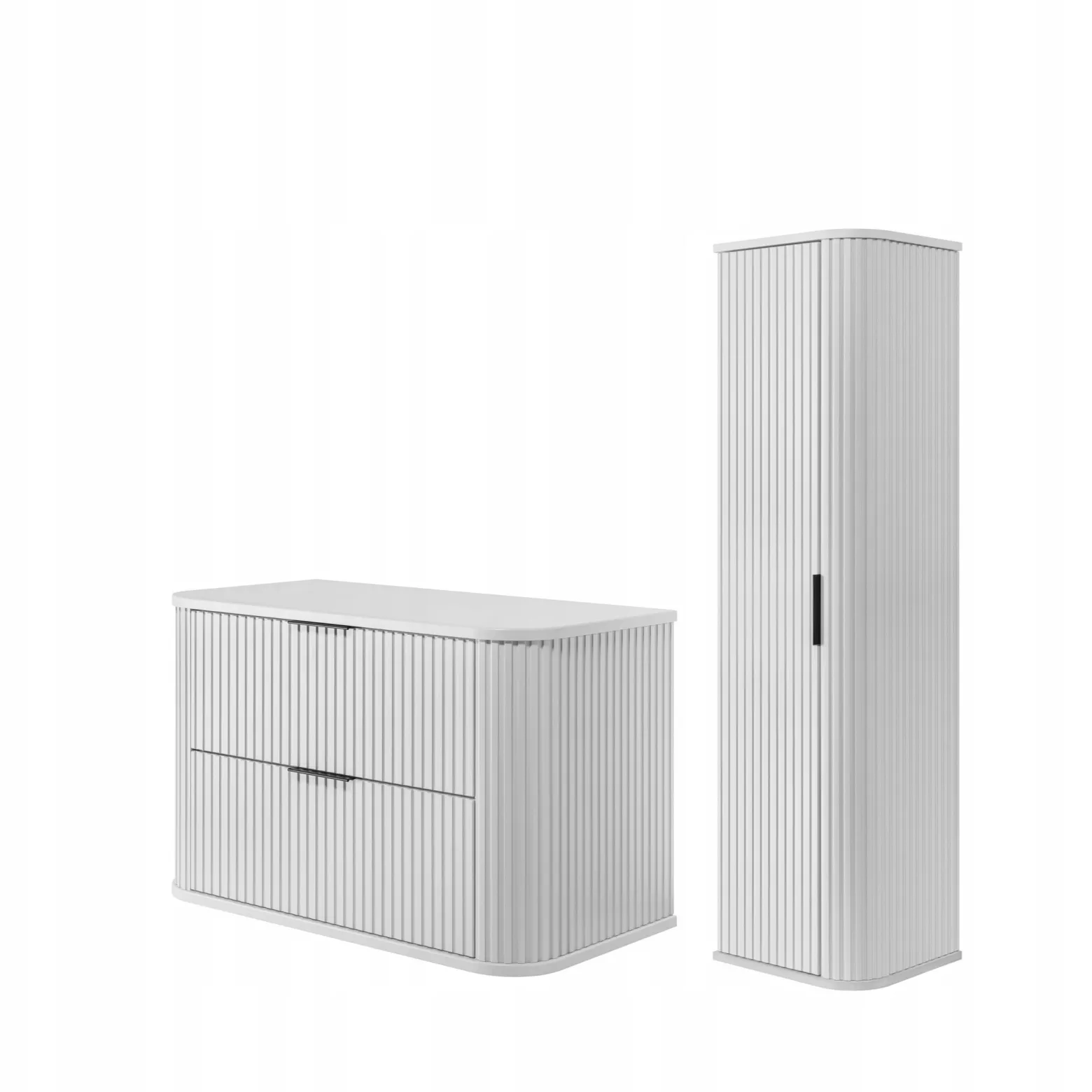 Szafka 80 Cm + Słupek 139 Cm Zestaw Łazienkowy Wiszący Biały Fronty Mdf