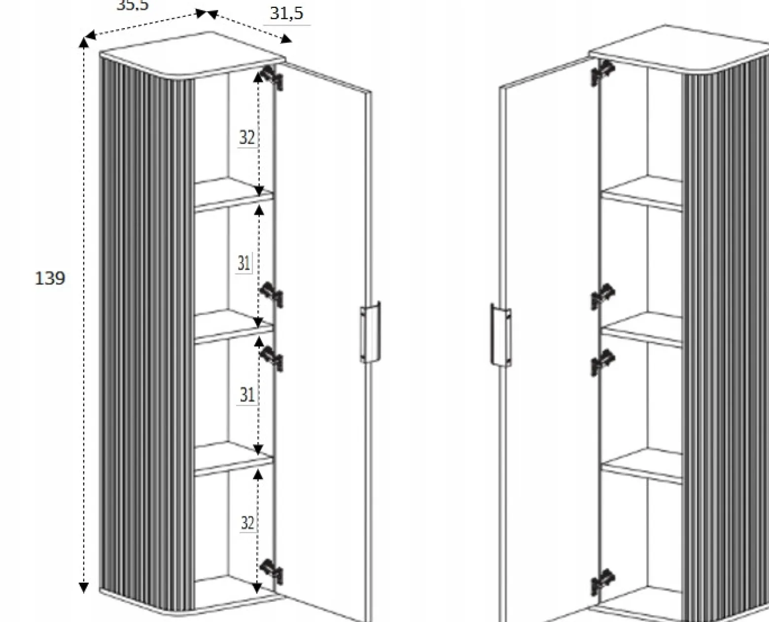 Szafka 80 Cm + Słupek 139 Cm Zestaw Łazienkowy Wiszący Biały Fronty Mdf