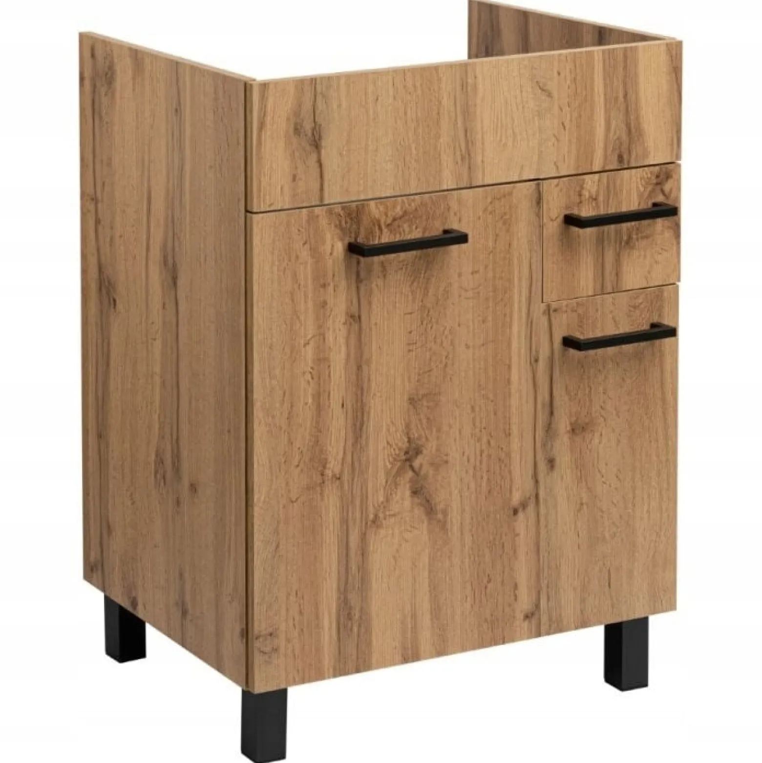 Szafka do Łazienki z Umywalką Stojąca 60 x 47 cm Dąb Wotan Nóżki Czarne