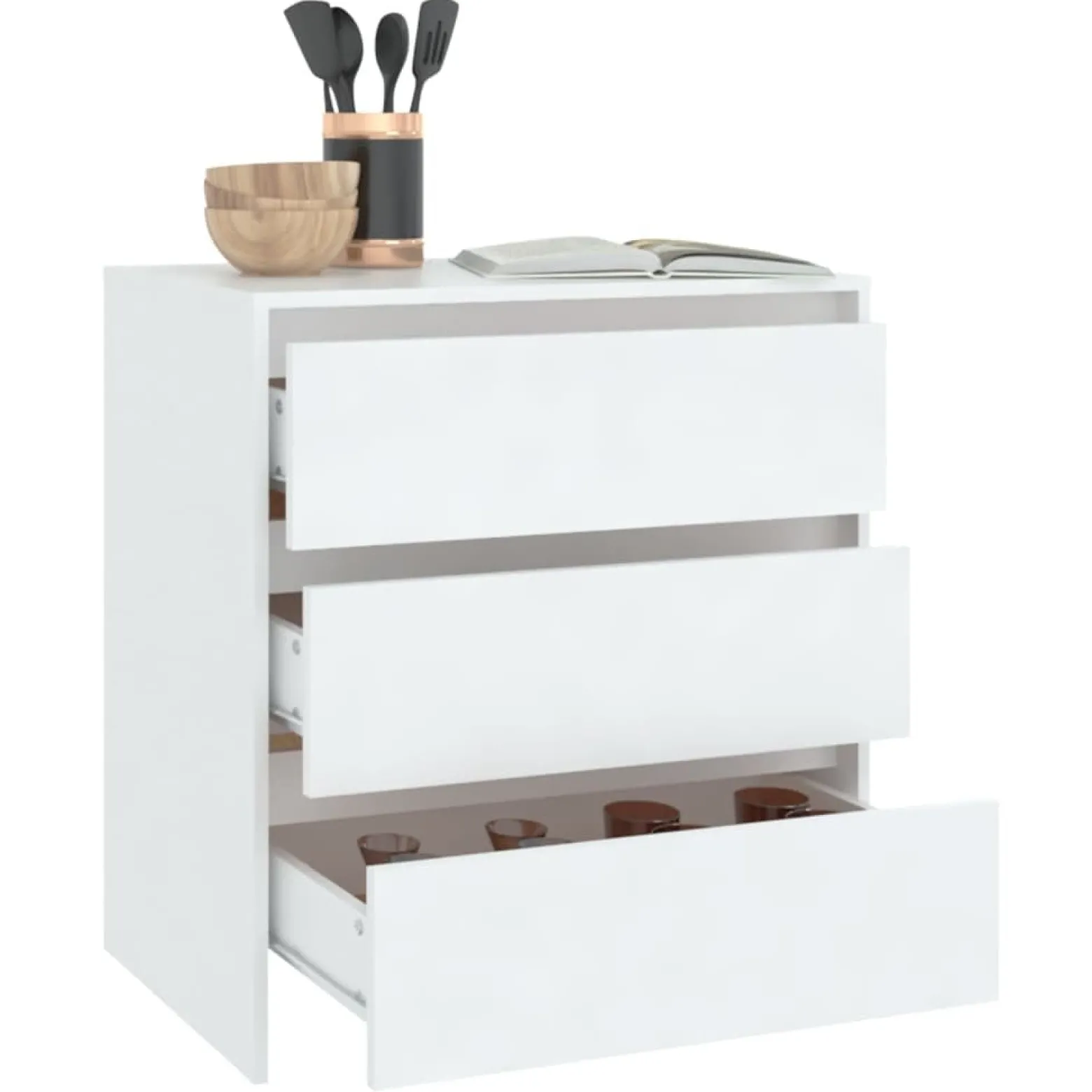 Szafka Komoda Regał Biała z Szufladami 70x41x75 cm do Salonu Pokoju