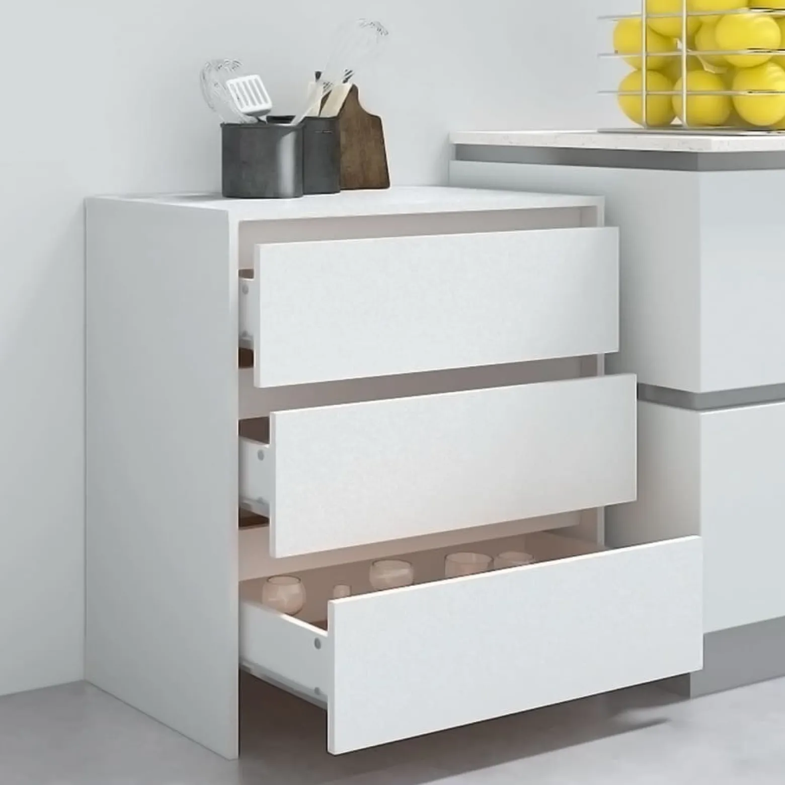 Szafka Komoda Regał Biała z Szufladami 70x41x75 cm do Salonu Pokoju