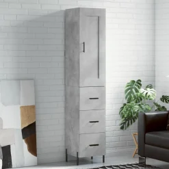 Szafka Komoda Regał Szara Beton z Drzwiami 34.5x34x180 cm do Salonu Pokoju