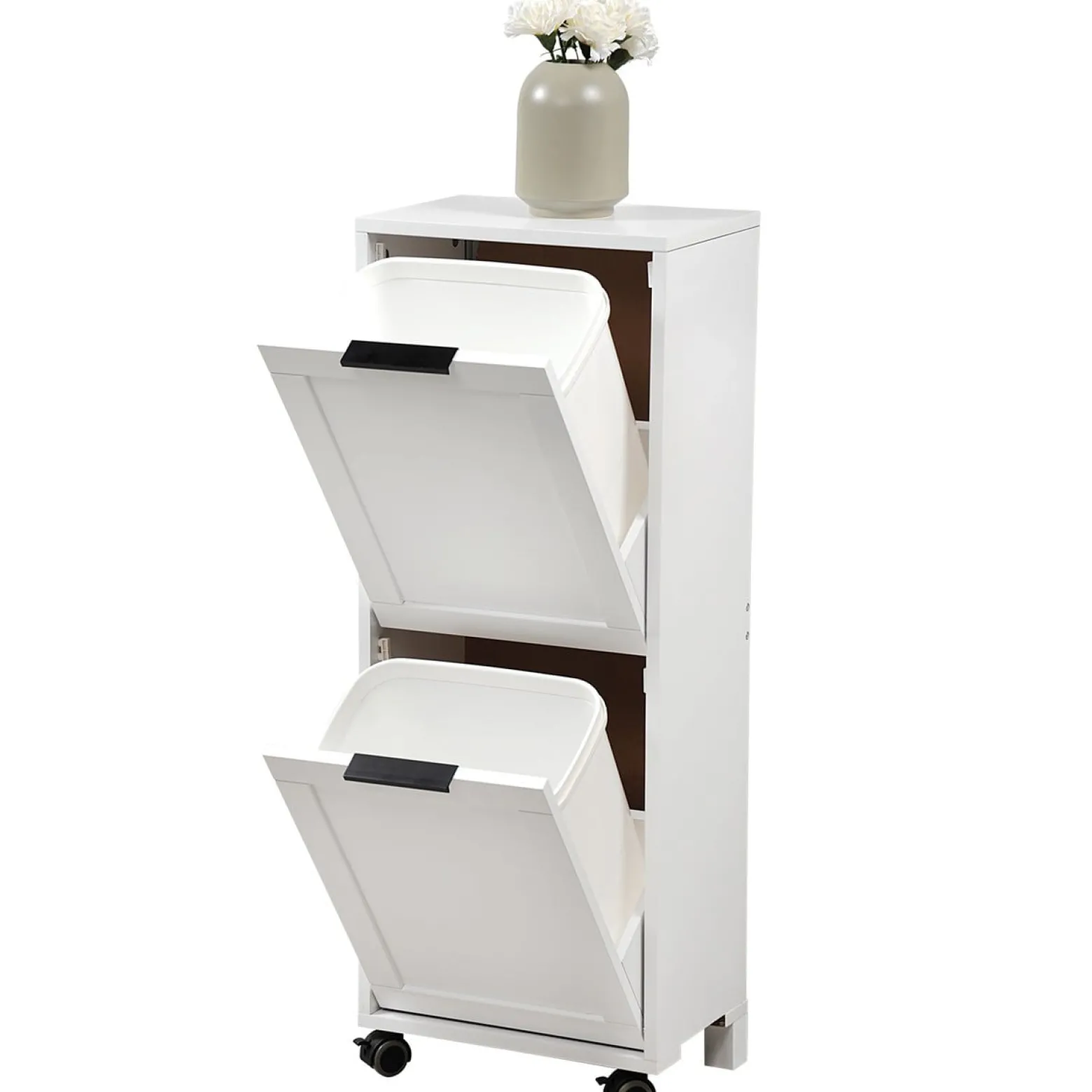 Szafka kuchenna segregacja śmieci 94x36x24 cm MDF biała na kółkach