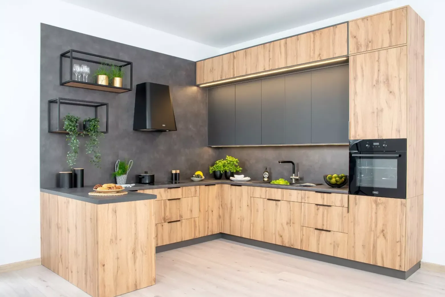 Szafka kuchenna wisząca z okapem 60 BONO W60 SLIM/88 P/L dąb