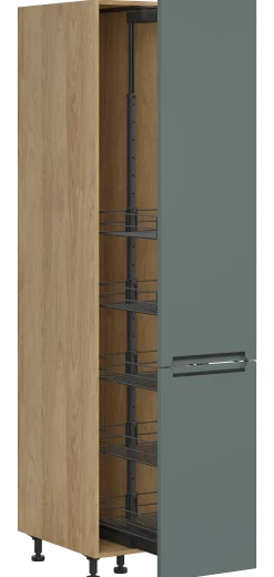 Szafka kuchenna wysoka Iris 40 cm z koszem cargo dąb hikora/zieleń boho mat