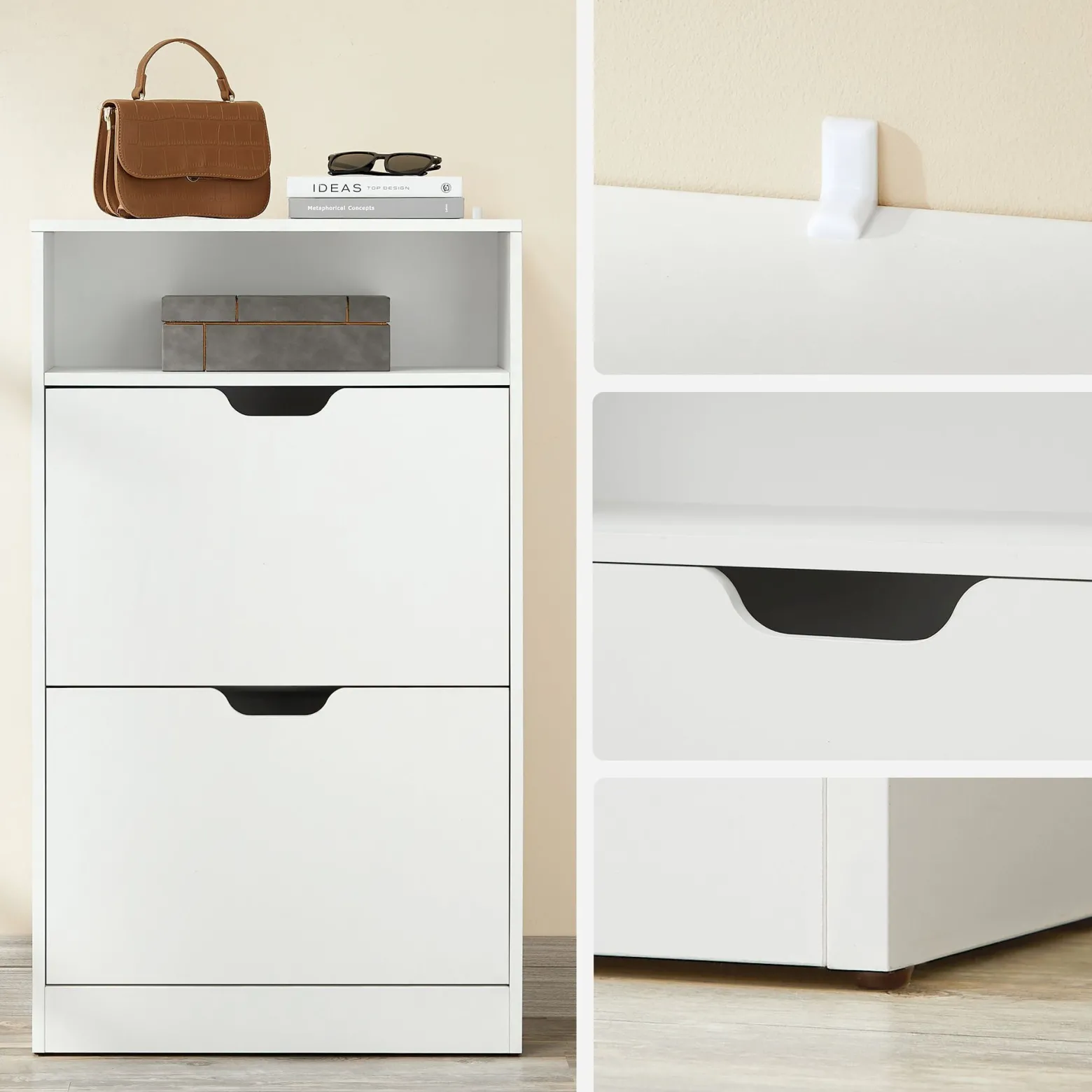 Szafka na buty biała MDF 60x24x102 cm 2 klapy 4 półki mat do przedpokoju