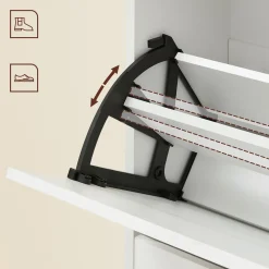 Szafka na buty biała MDF 60x24x102 cm 2 klapy 4 półki mat do przedpokoju