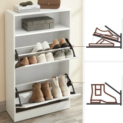 Szafka na buty biała MDF 60x24x102 cm 2 klapy 4 półki mat do przedpokoju