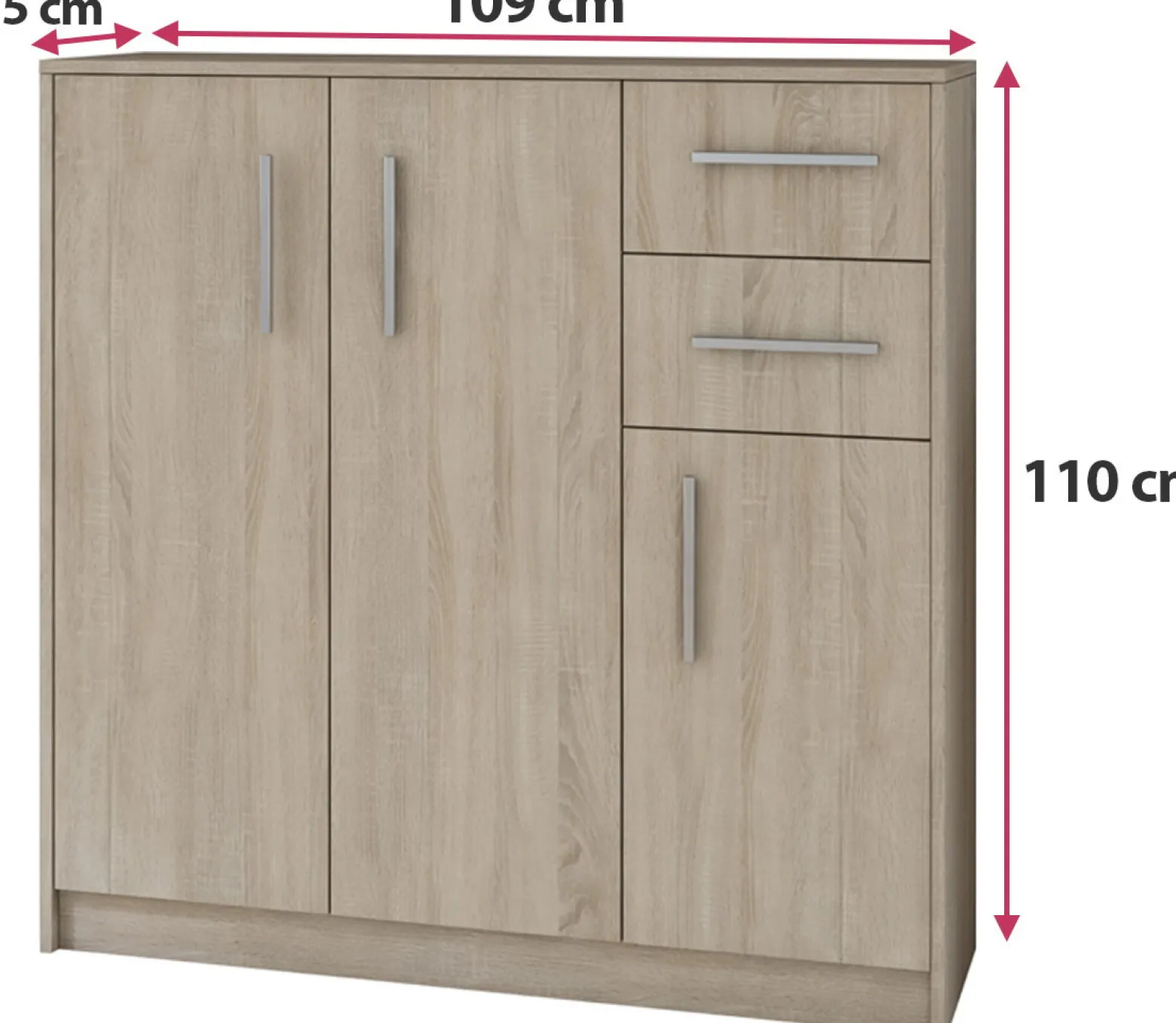 Szafka na buty 110 cm z 3 drzwiami i 2 szufladami