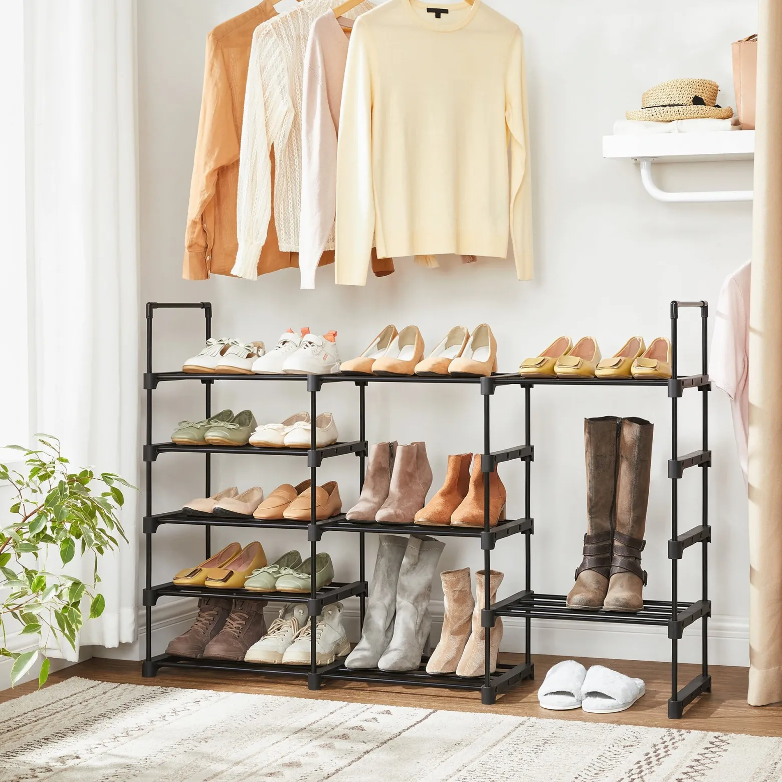 Szafka na Buty Czarna Regał Modułowy Metalowy Stojak do Przedpokoju 5 Półek